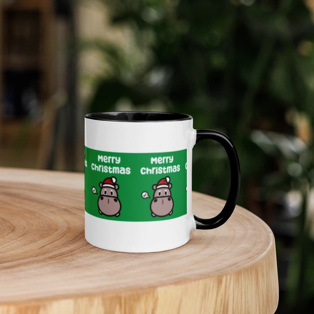 Hippo Moo-Deng White Ceramic Mug with Color Inside | Customizable Coffee Cup