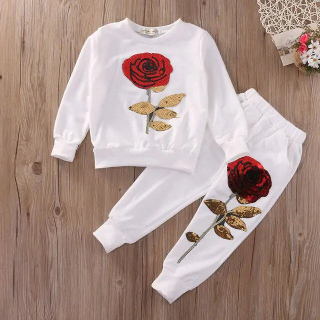 Valentine Fashion Set 2pcs Girls Kids Rose Flower Outfits