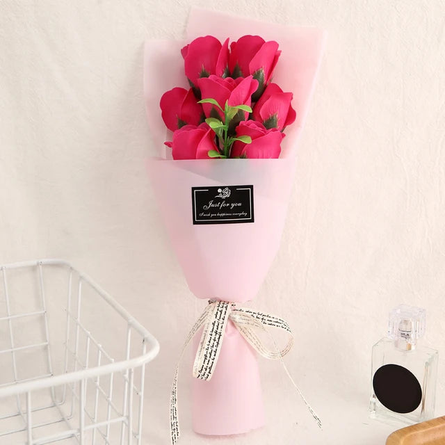 Valentine Craft Soap Pink Rose Flower Artificial Bouquet Gift