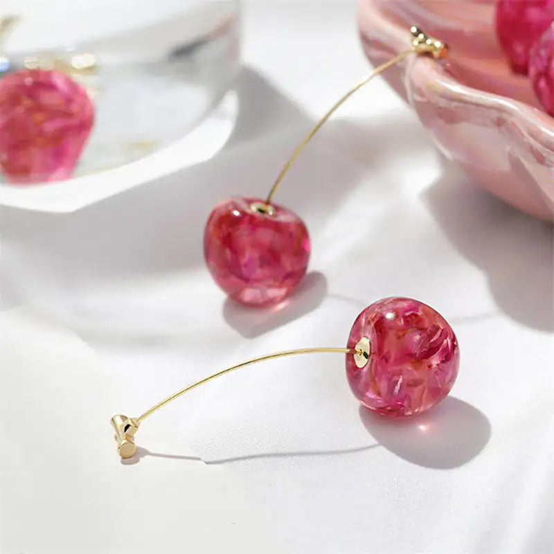 Valentine Earring Red Jewelry Cherry Long Dried Flower