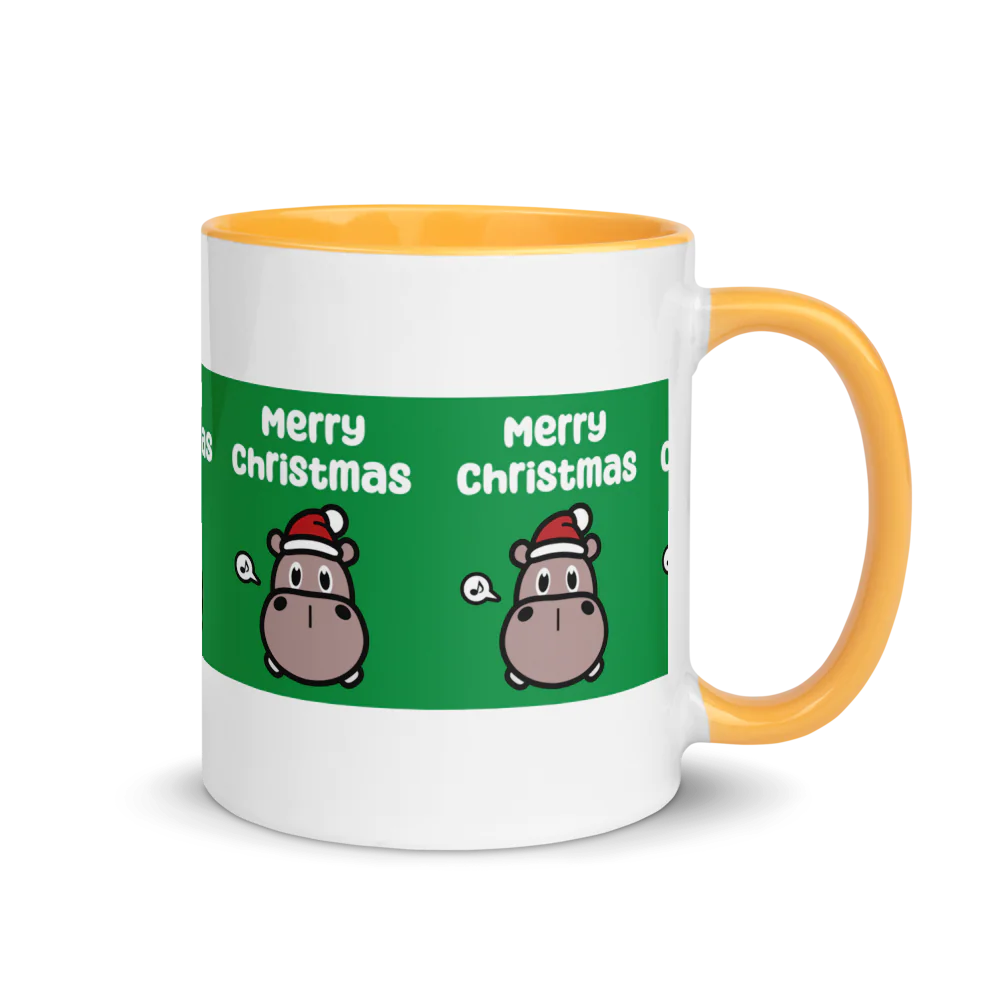 Hippo Moo-Deng White Ceramic Mug with Color Inside | Customizable Coffee Cup