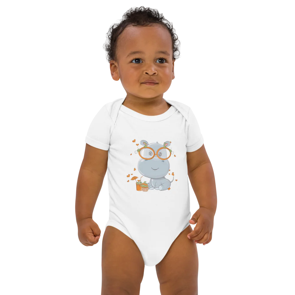 Hippo Moo-Deng Organic Cotton Baby Bodysuit | Soft & Eco-Friendly Baby Clothes