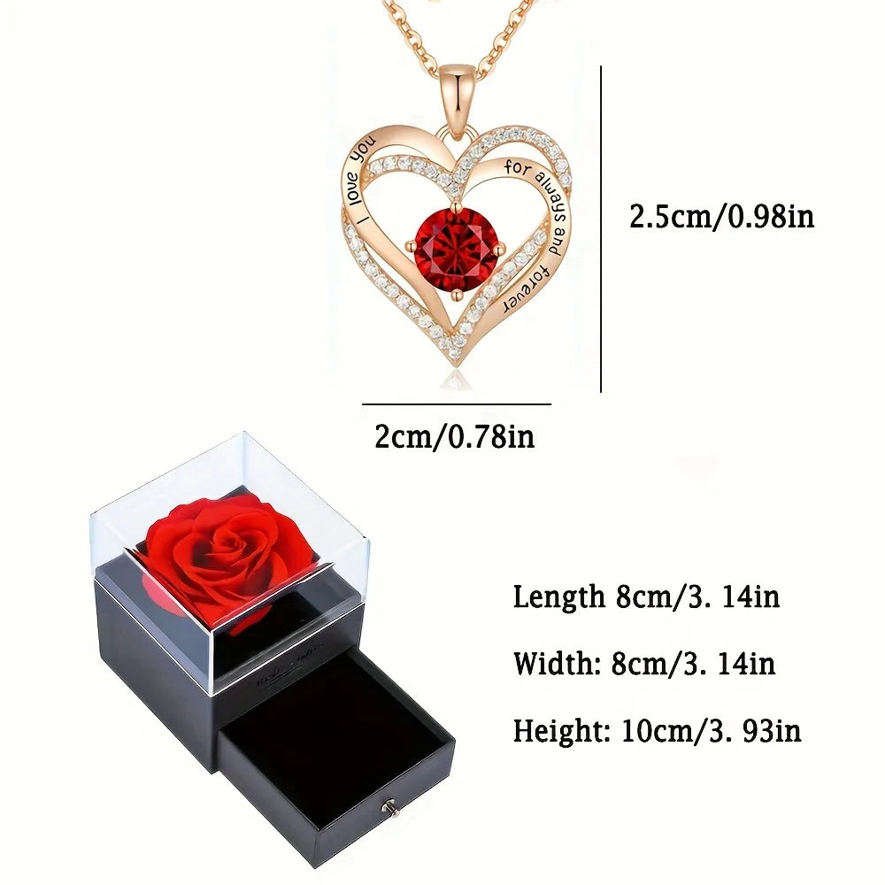 Valentine Jewelry Necklace With Red Rose Flower Gift Box