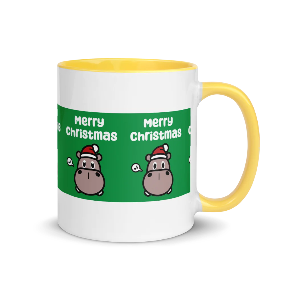 Hippo Moo-Deng White Ceramic Mug with Color Inside | Customizable Coffee Cup