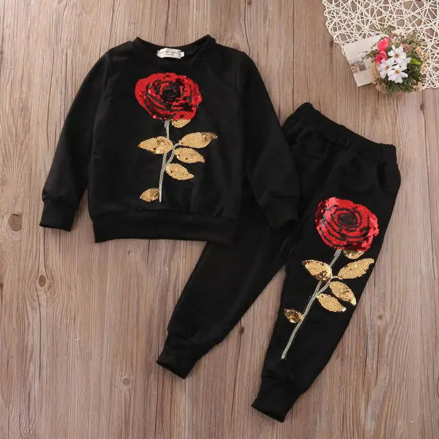 Valentine Fashion Set 2pcs Girls Kids Rose Flower Outfits