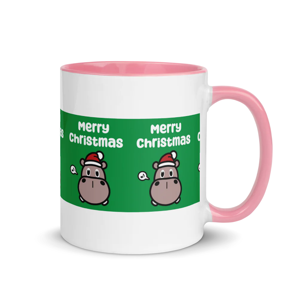 Hippo Moo-Deng White Ceramic Mug with Color Inside | Customizable Coffee Cup