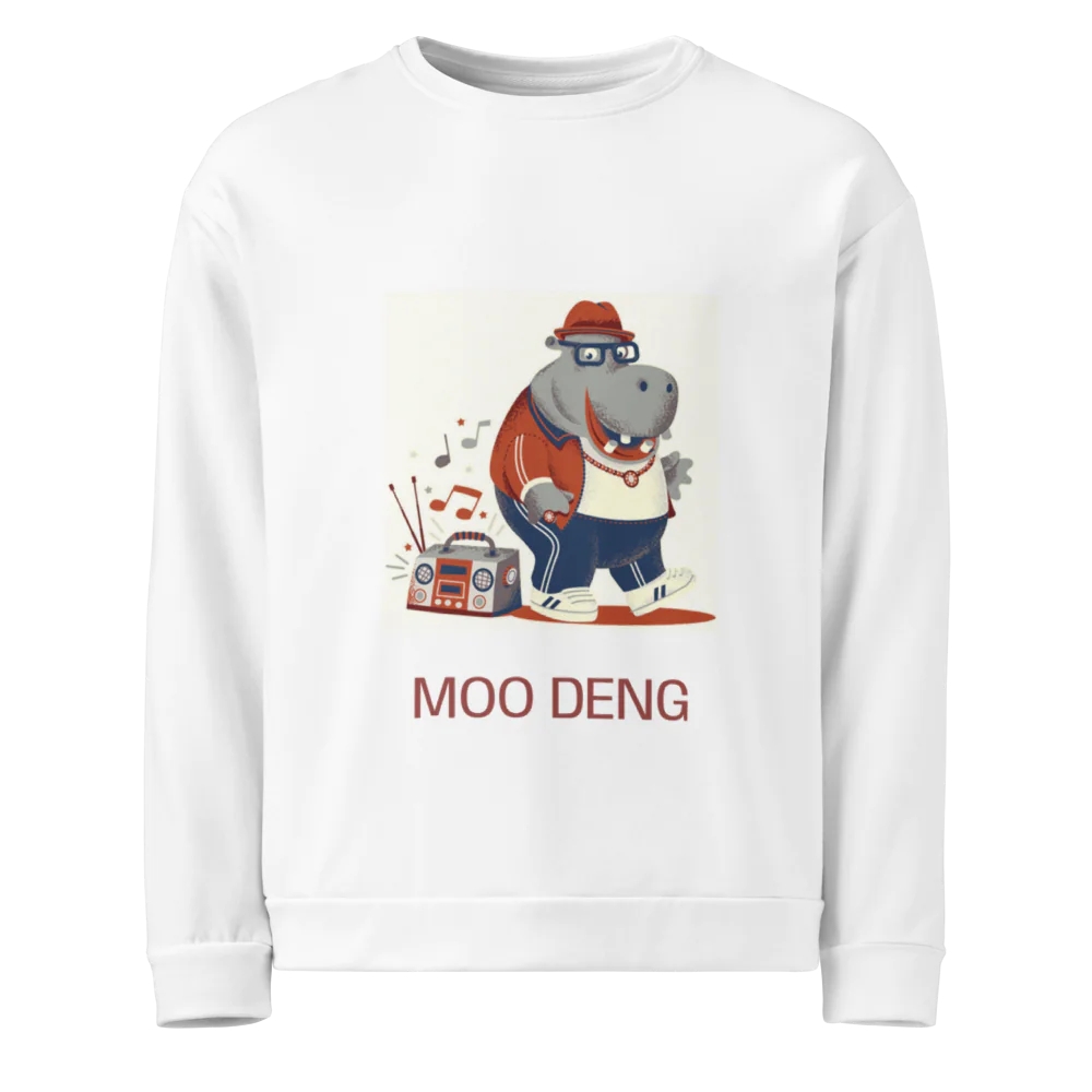 Hippo Moo-Deng Eco-Friendly All-Over Print Unisex Sweatshirt – Comfortable & Stylish Recycled Pullover for Casual Wear