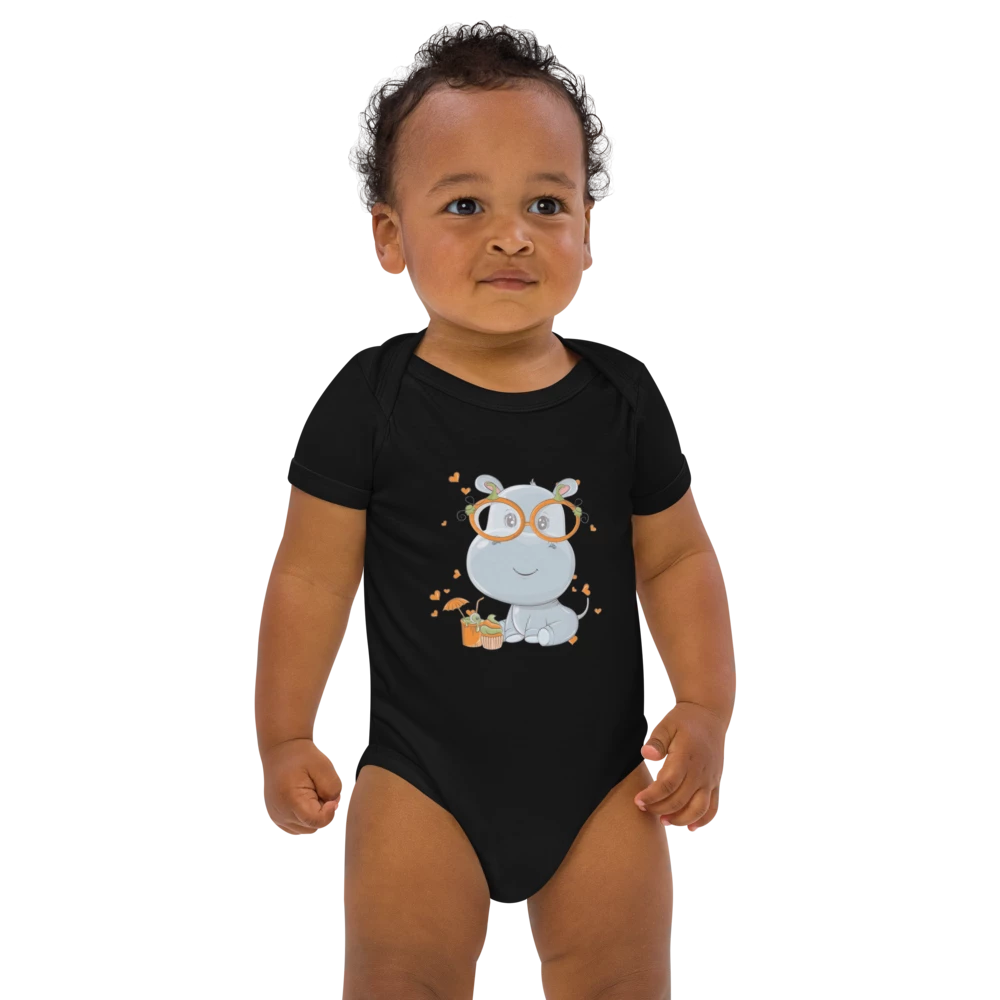 Hippo Moo-Deng Organic Cotton Baby Bodysuit | Soft & Eco-Friendly Baby Clothes