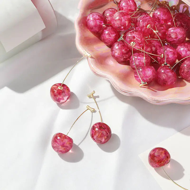 Valentine Earring Red Jewelry Cherry Long Dried Flower