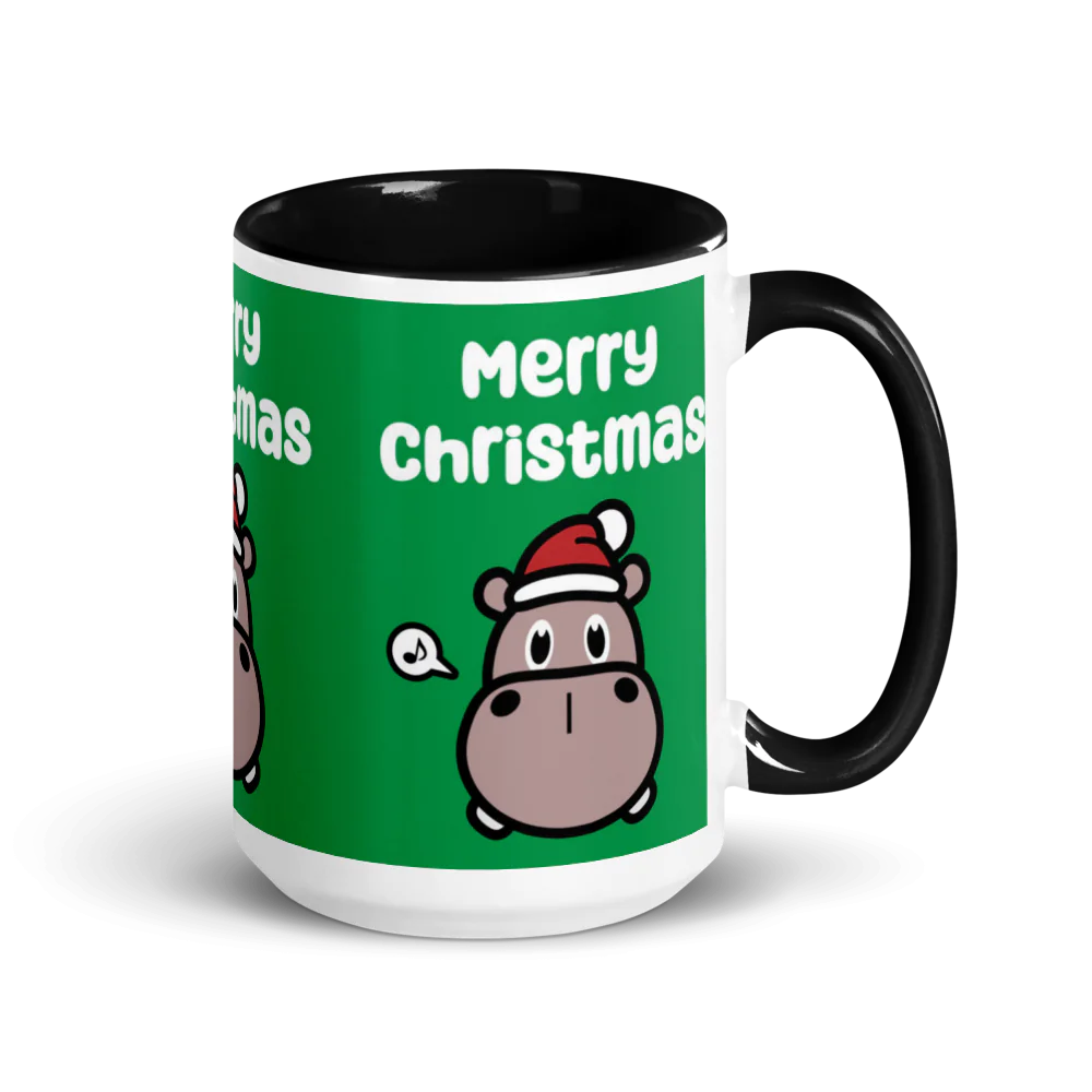 Hippo Moo-Deng White Ceramic Mug with Color Inside | Customizable Coffee Cup