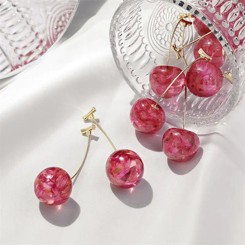 Valentine Earring Red Jewelry Cherry Long Dried Flower