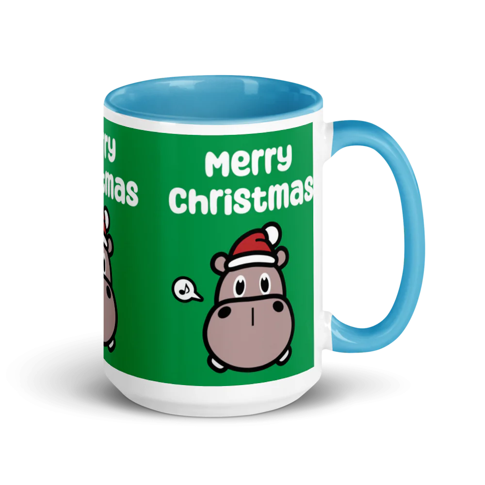 Hippo Moo-Deng White Ceramic Mug with Color Inside | Customizable Coffee Cup