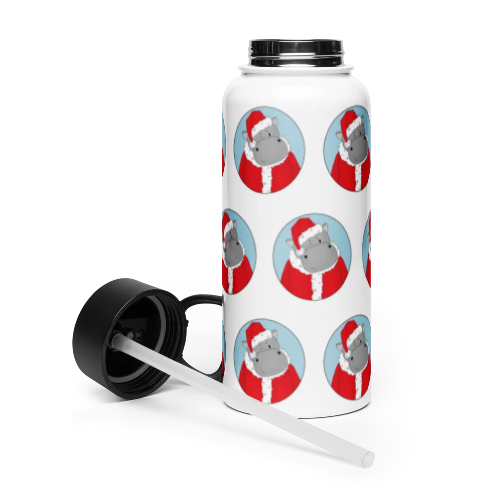 Hippo Moo-Deng Stainless Steel Water Bottle with Straw Lid | Durable & Eco-Friendly Drinkware