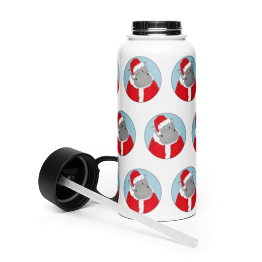 Hippo Moo-Deng Stainless Steel Water Bottle with Straw Lid | Durable & Eco-Friendly Drinkware