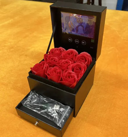 Valentine Red Real Rose Flower Gift Jewelry Box