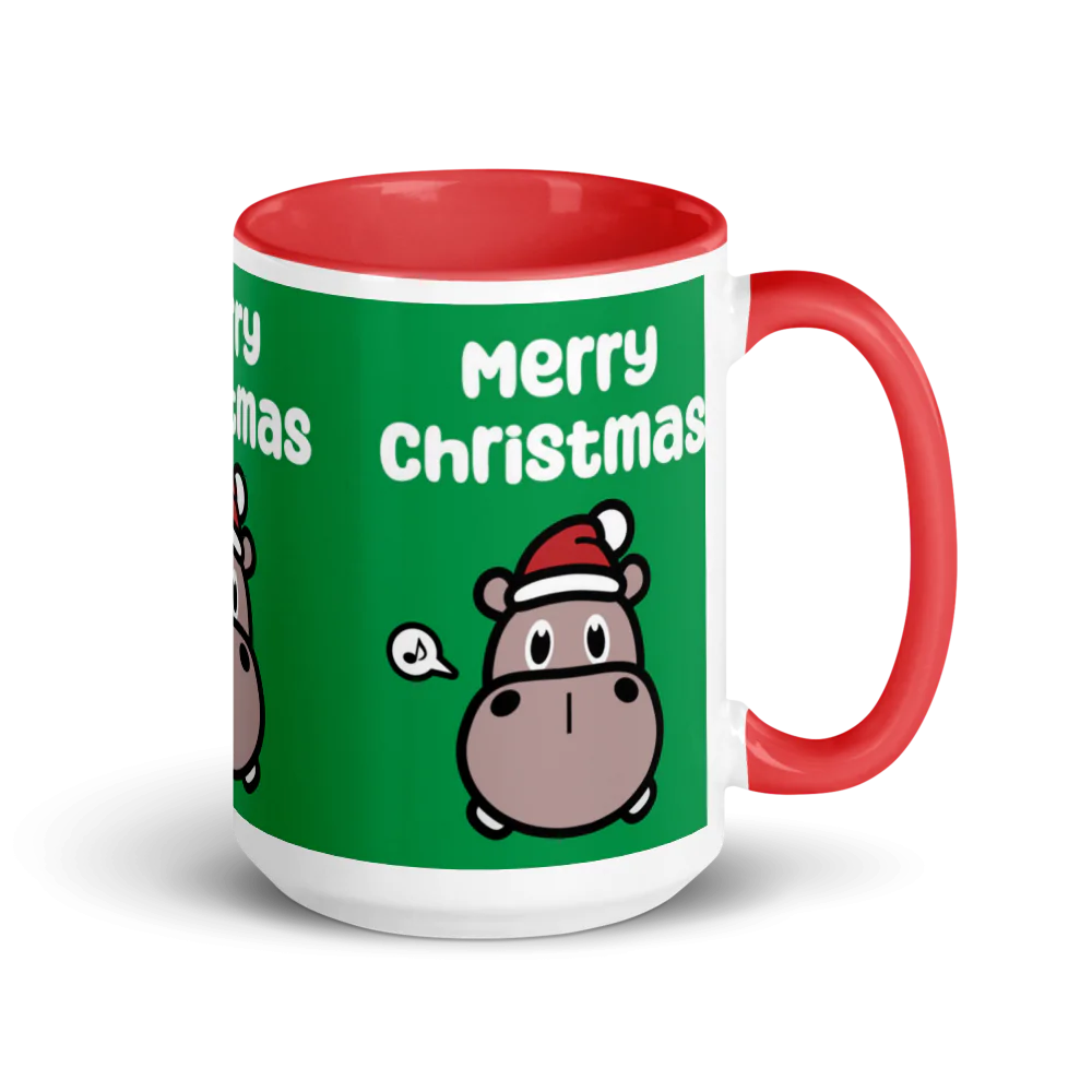 Hippo Moo-Deng White Ceramic Mug with Color Inside | Customizable Coffee Cup