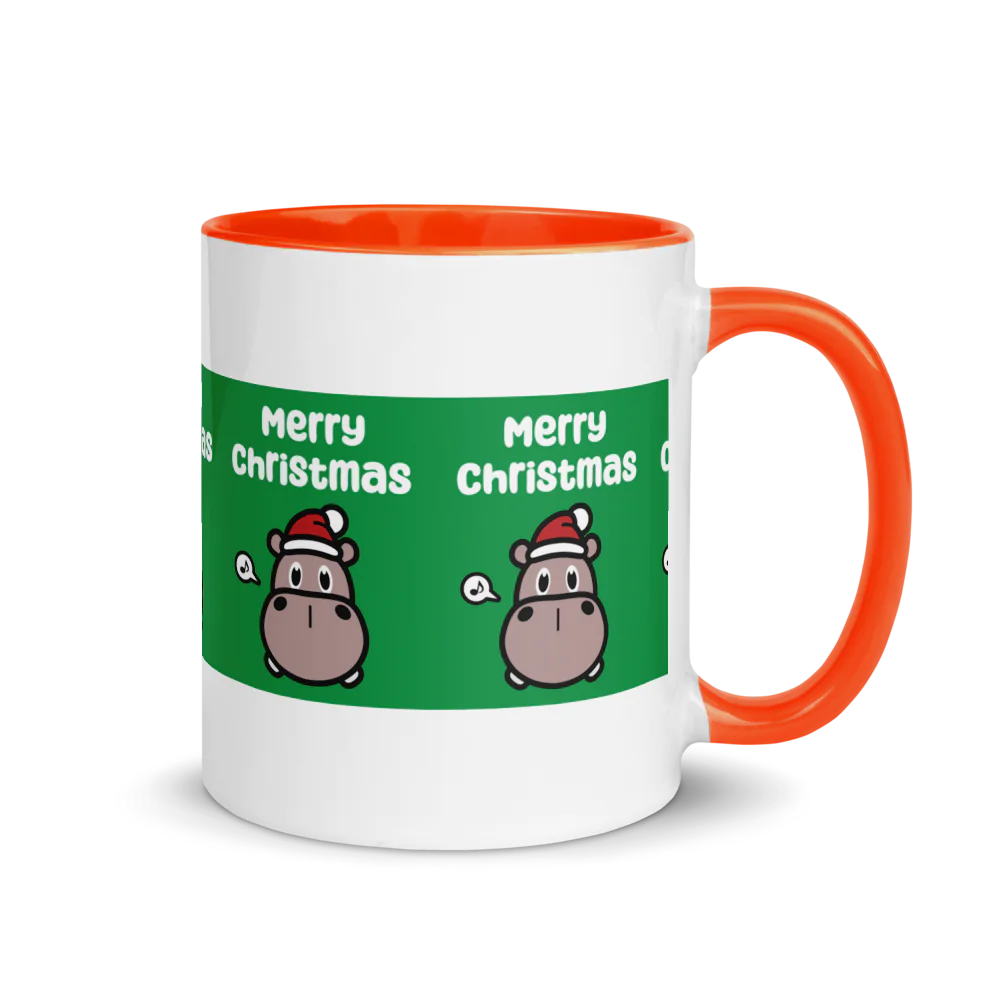 Hippo Moo-Deng White Ceramic Mug with Color Inside | Customizable Coffee Cup