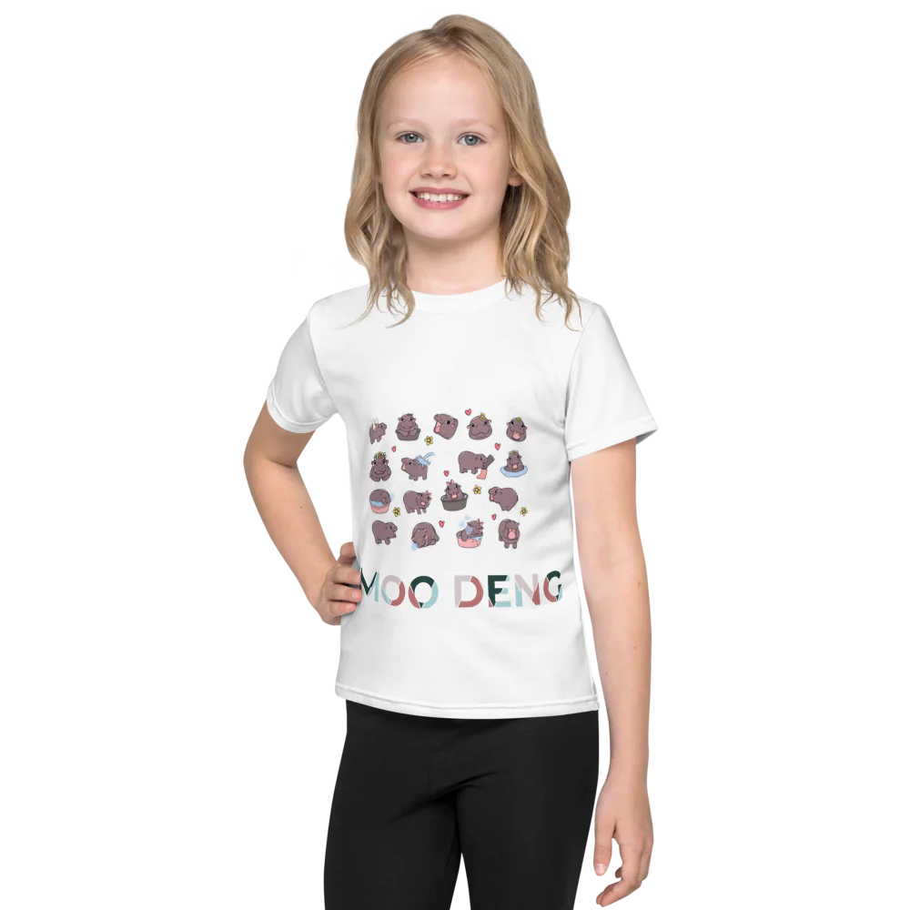 Hippo Moo-Deng All-Over Print Kids Crew Neck T-Shirt – Fun & Comfortable for Everyday Wear