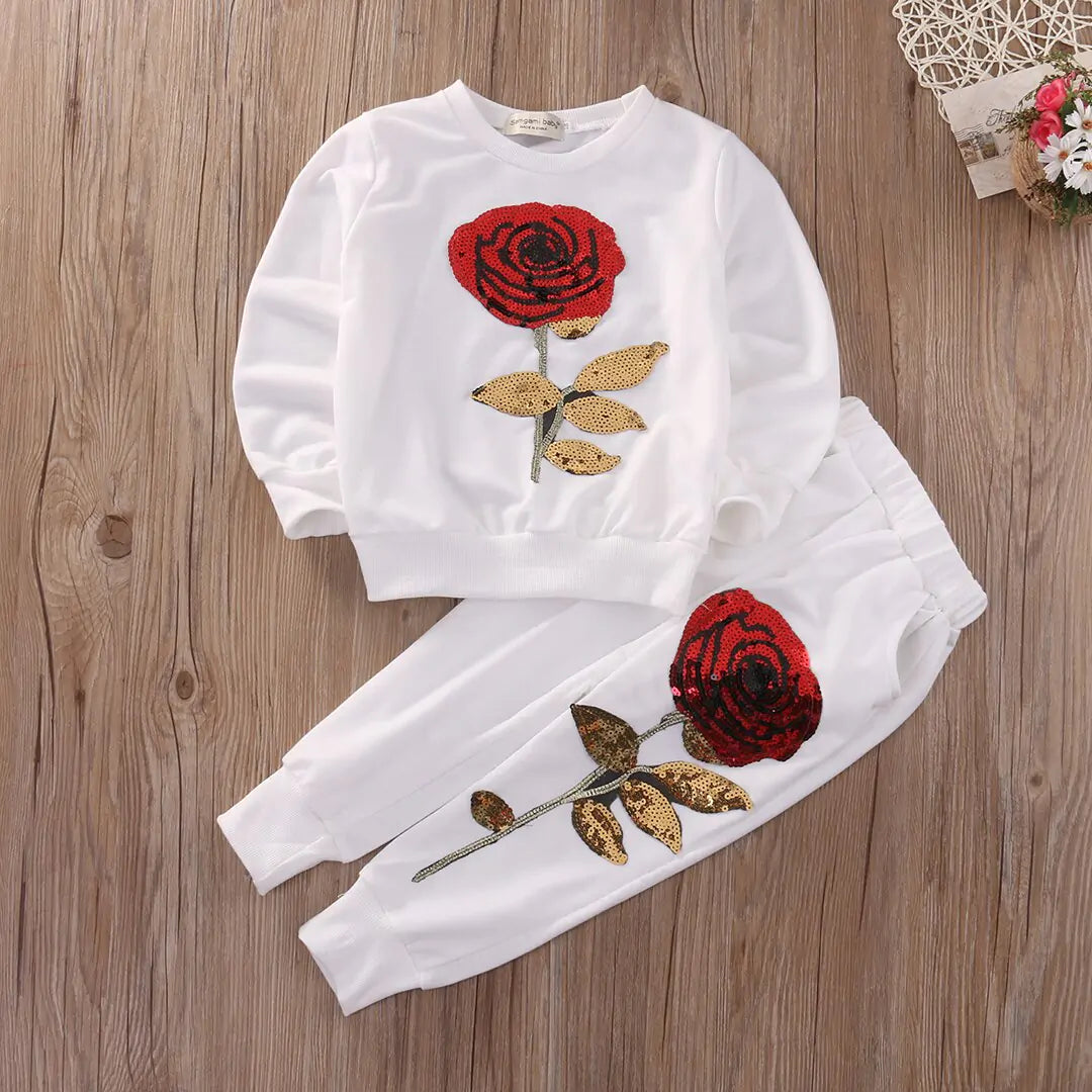 Valentine Fashion Set 2pcs Girls Kids Rose Flower Outfits