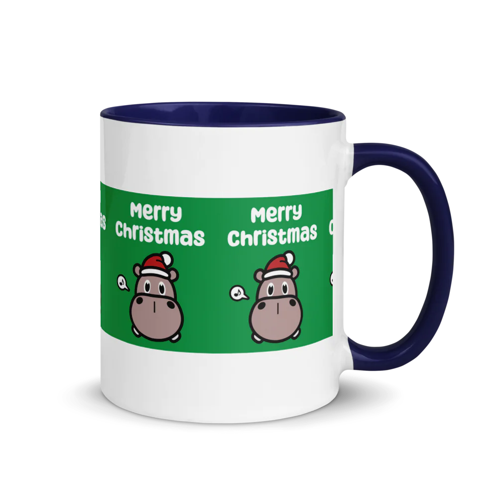 Hippo Moo-Deng White Ceramic Mug with Color Inside | Customizable Coffee Cup