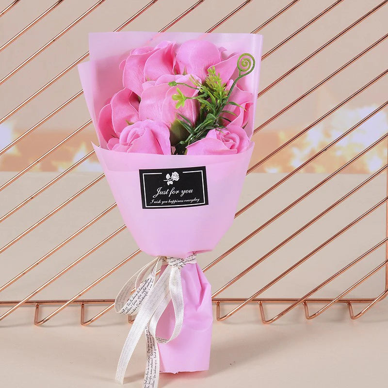 Valentine Craft Soap Pink Rose Flower Artificial Bouquet Gift