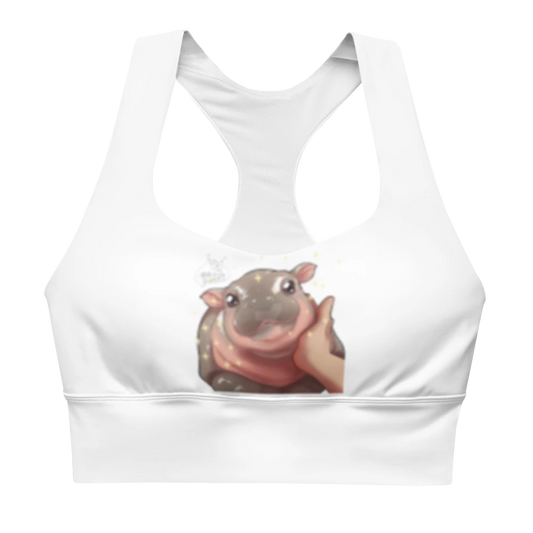 Eco-Friendly Hippo Moo-Deng All-Over Print Longline Sports Bra – Stylish & Sustainable Activewear