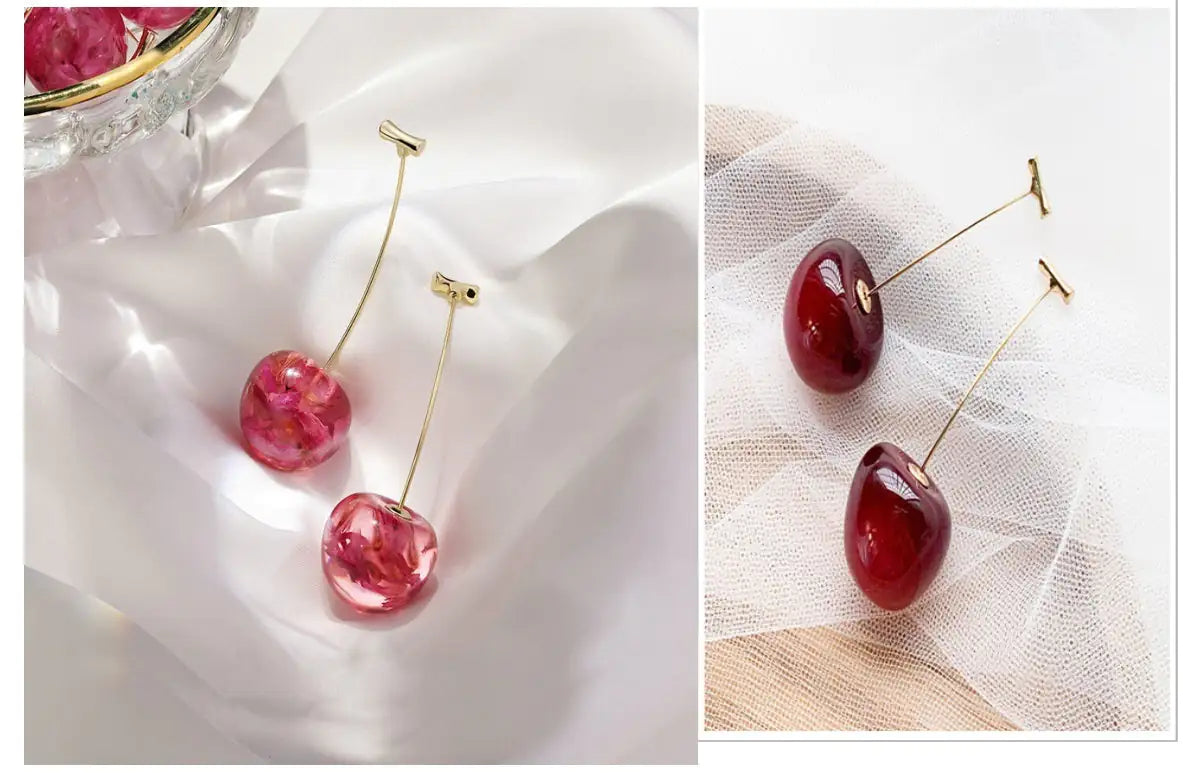 Valentine Earring Red Jewelry Cherry Long Dried Flower