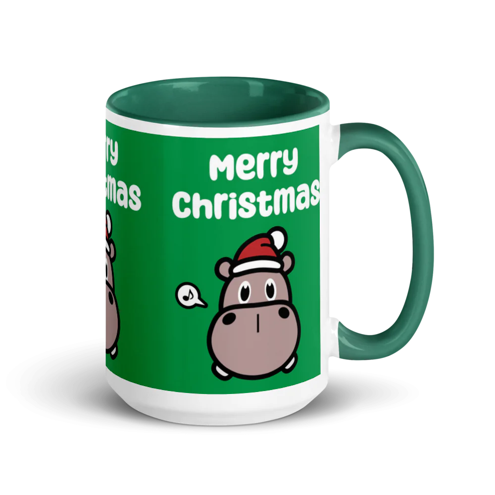 Hippo Moo-Deng White Ceramic Mug with Color Inside | Customizable Coffee Cup