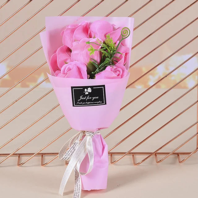 Valentine Craft Soap Pink Rose Flower Artificial Bouquet Gift